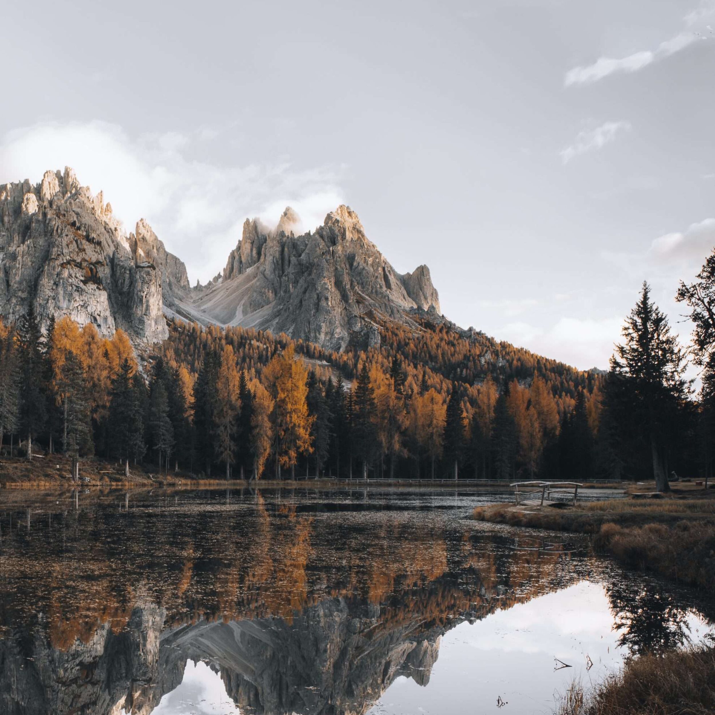 Dolomites lake in autumn